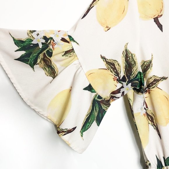 Yellow Lemon Printed Flounce Sleeve Ruffled Dress - Picture 4 of 9